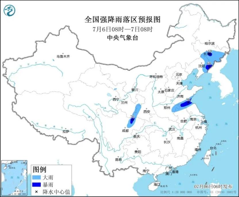 未來(lái)三天國(guó)內(nèi)天氣預(yù)報(bào)（7月6日）