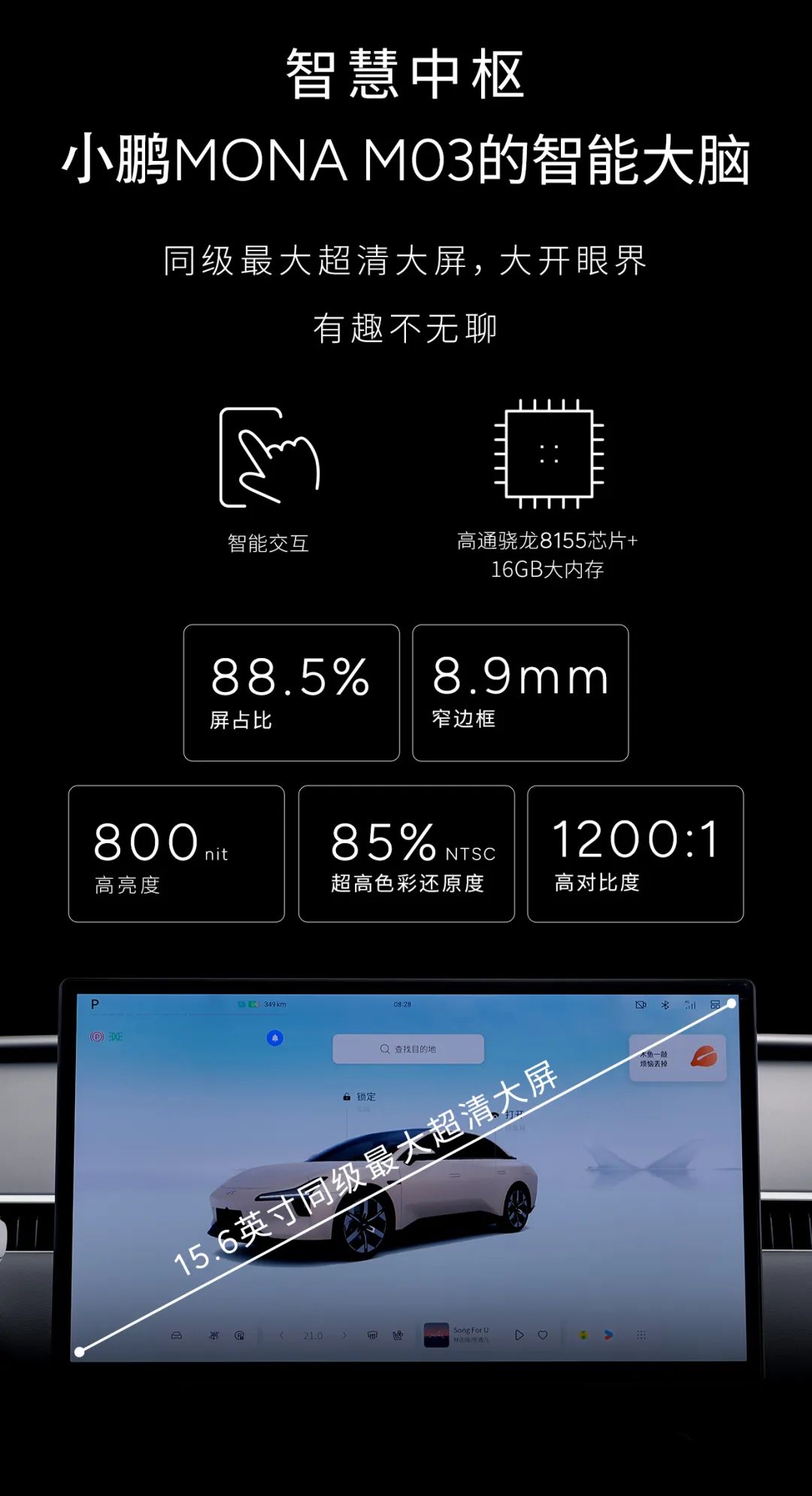 驍龍 8155+、7.1.4 全景聲場(chǎng)，小鵬 MONA M03 汽車座艙細(xì)節(jié)公布