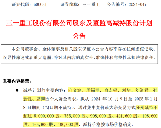 1億減持，帶崩百億市值！千萬年薪高管也缺錢？三一重工為何突遭高管集體減持
