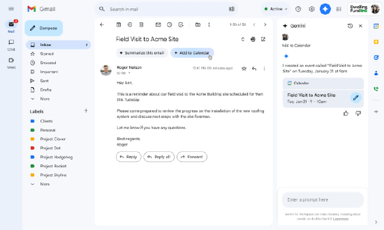 Gmail新增由Gemini驅動的“添加到日歷”按鈕