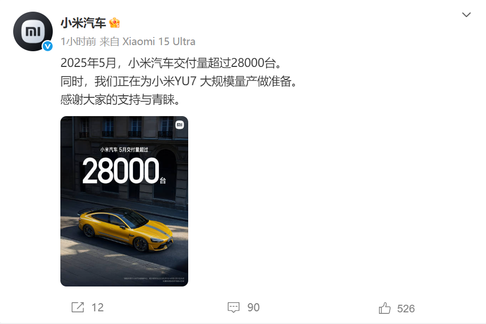 小米汽車，剛剛公布！正為YU7大規模量產做準備！這些新勢力車企5月銷量出爐
